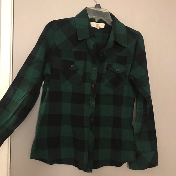 Thread & Supply Tops - Dark green plaid button up
